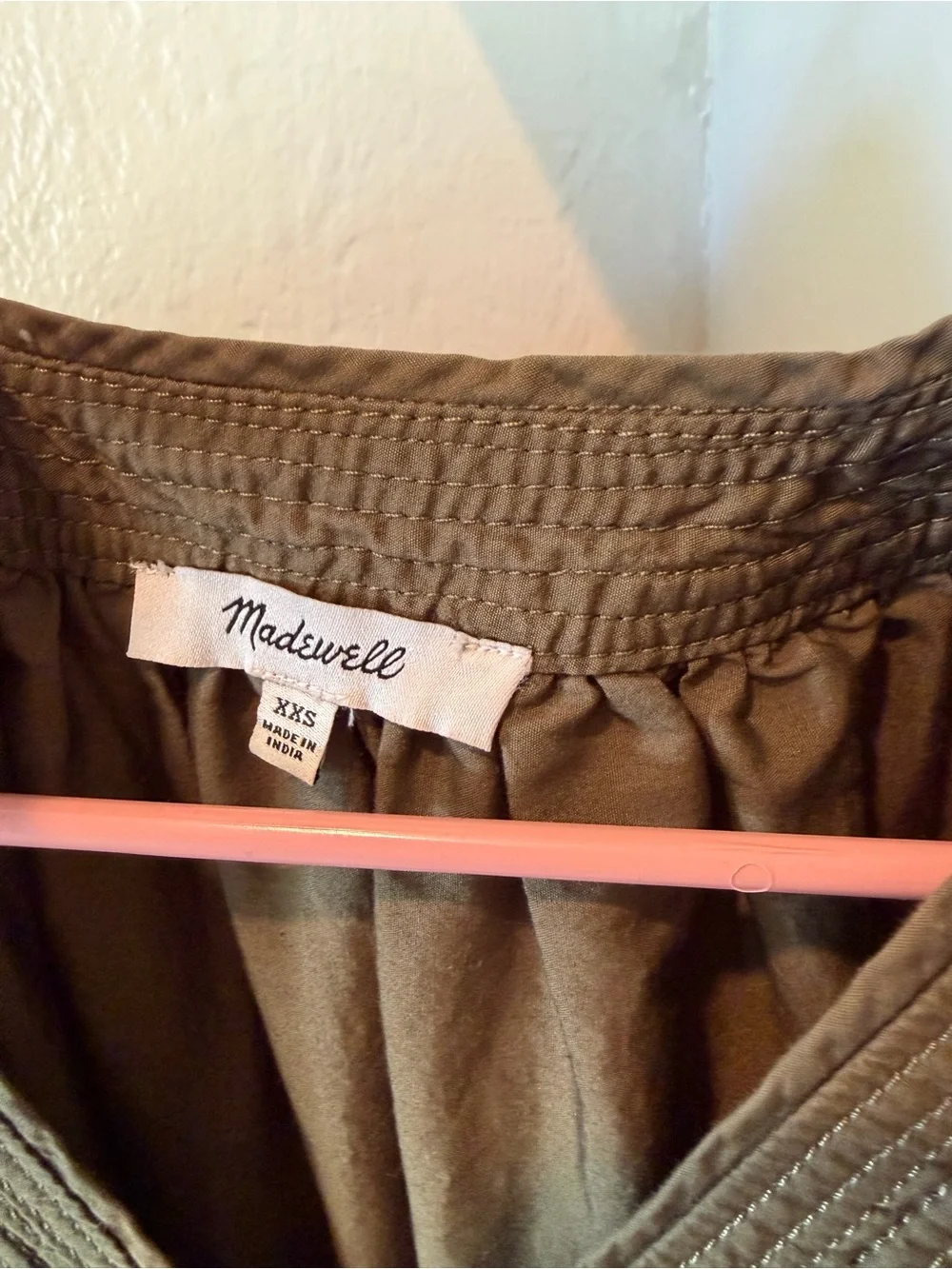 Madewell Olive Green Midi Dress XXS Puff Sleeve Cotton Tiered Boho Cottagecore - Picture 4 of 6